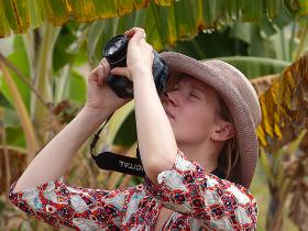 Rhiannon Crichton familiarizing herself with banana cultivars in Burundi.